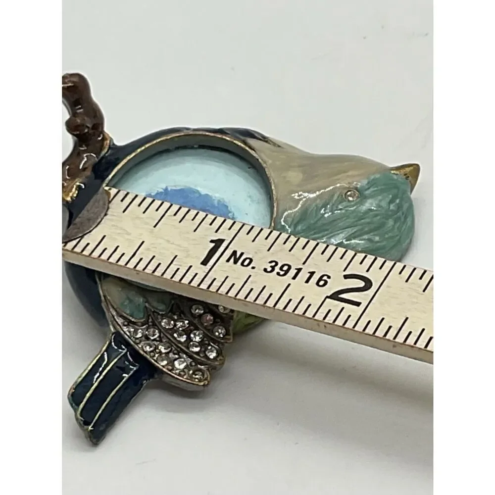 Decorative Blue Green Bird Pin Brooch - Enamel Accent